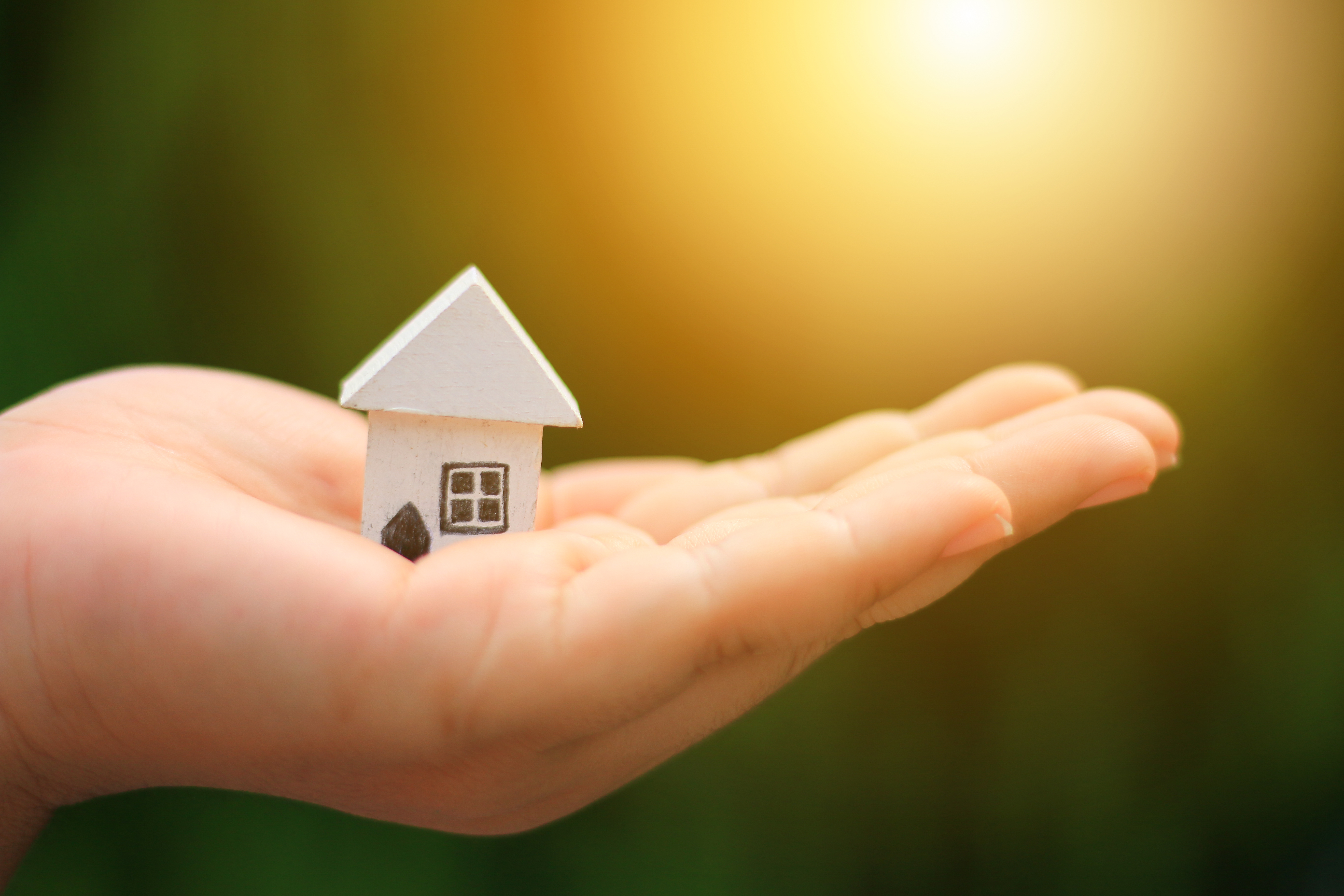 Small house being held in a hand